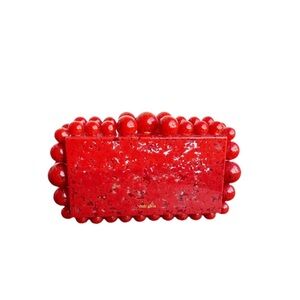 Cult Gaia Eros Vibrant Red Beaded Acrylic Clutch